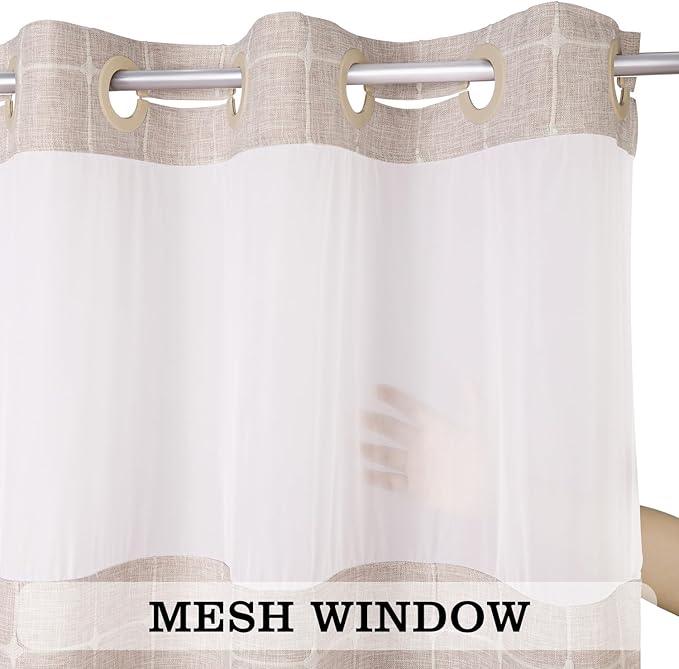 River Dream Farmhouse Pink Shower Curtain with Snap-in Liner, No Hooks Shower Curtain Set, with Tassels for Bathroom Decor,Shower Curtain and Liner with Sheer Window 71x74 Inch - ModernBath