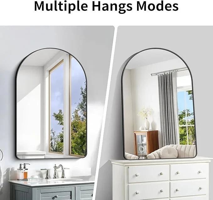 Arched Bathroom Mirror, 32"x48" Black Arched Mirror for Bathroom, Wall Mounted Mirror, Black Vanity Wall Mirror w/Metal Frame for Bedroom, Entryway, Living Room, Hanging or Leaning Against Wall - ModernBath