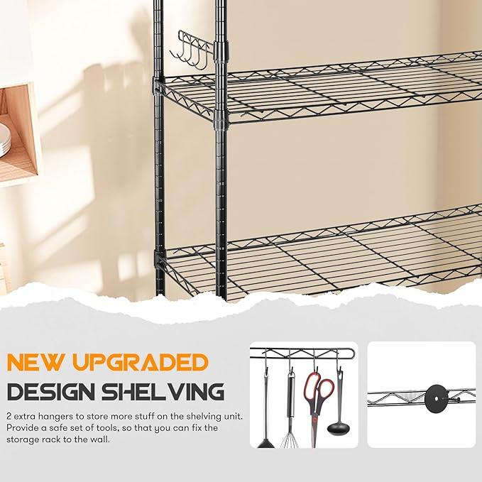 YNN Storage Shelves,1750Lbs 5 Tier Heavy Duty Metal Rolling Shelving Unit with Wheels & 8 Hooks, Adjustable Garage Wire Rack for Kitchen, Bathroom,Industrial,Pantry(36" W x 14" D x 72" H,Black) - ModernBath