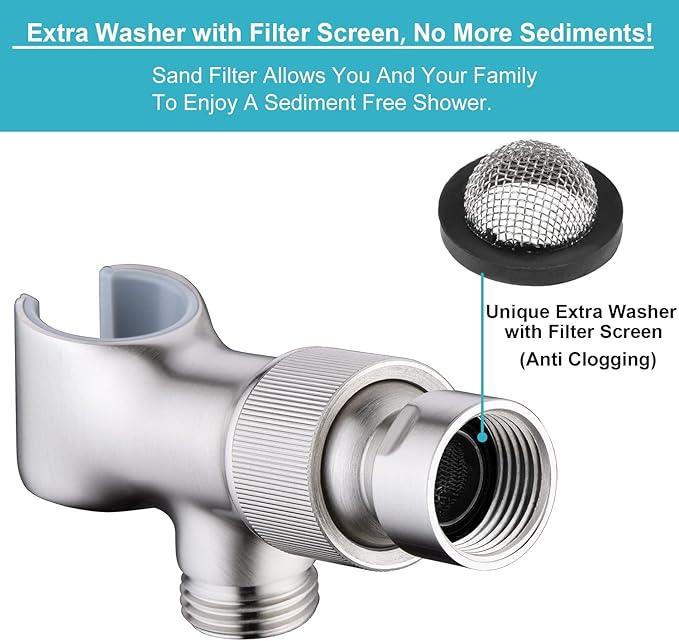 Shower Head Holder All Metal Adjustable Handheld Shower Arm Mount, 1/2" Shower Hose Holder Fits Most Hand Showerheads, Brass Hand Held Shower Head Holder , Easy to Install(Brushed Nickel) - ModernBath