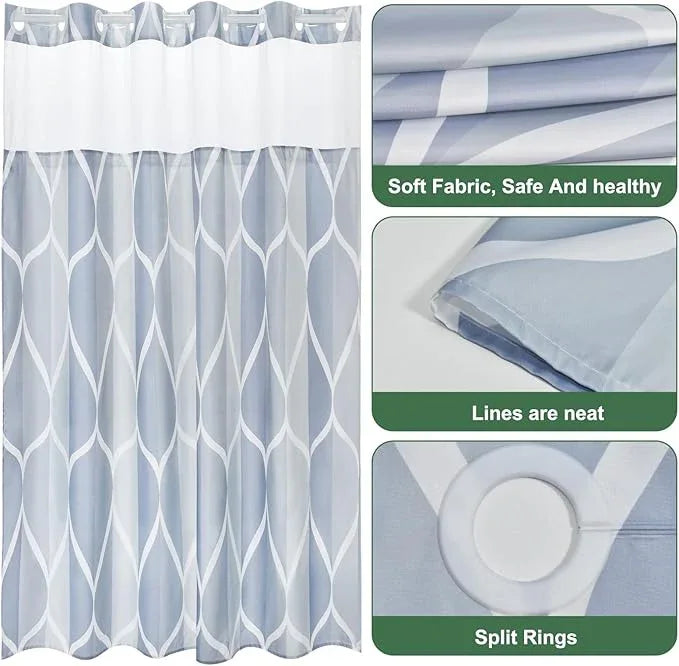 Yiatn Light Blue Hook Free Shower Curtain with Snap in Liner - Hotel Style with See Through Mesh Top Window, Modern Geometric Waterdrop Design,Waterproof and Washable,- 71x74 INCH - ModernBath