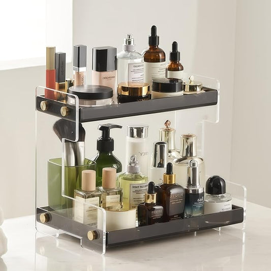 Bathroom Organizer Countertop, 2-Tier Acrylic Bathroom Counter Organizer Makeup Organizer for Vanity Spice Rack Organizer, Brown