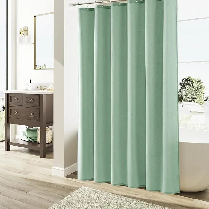 Naturoom Aqua Green Linen Shower Curtain, Country Boho Farmhouse Bath Decor Shower Curtains Neutral Cloth Weighted Textured Fabric Bath Curtain Liner with Hooks, 72x72 - ModernBath