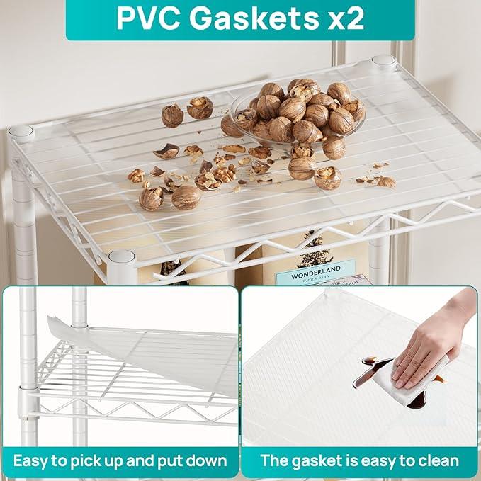 SINGAYE 4 Small Shelves Storage Shelf Wire Shelving Unit Metal Shelf Adjustable Organizers Storage Shelving with Wheels for Bathroom Laundry Room Kitchen Pantry11.5”D x 17.3”W x 44.5”H White - ModernBath