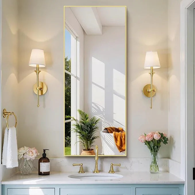 COFENY Gold Bathroom Mirror for Wall, 20x48 Inch Rectangle Mirror with Metal Frame, Modern Vanity Mirrors for Bathroom Living Room, Entryway Hangs Horizontal or Vertical - ModernBath