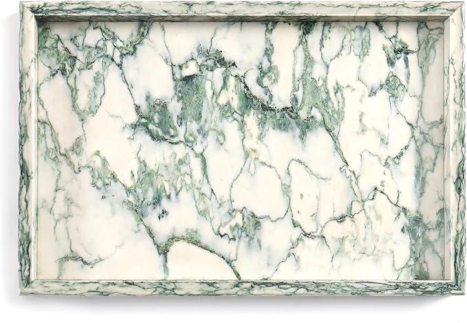 Yew & Tulip Natural Marble Vanity Tray, Nature Marble with Green Textures Serving Tray for Bathroom, Kitchen, Vanity, Home Decor, Wedding etc. (12" x 8" x 1.2") - ModernBath