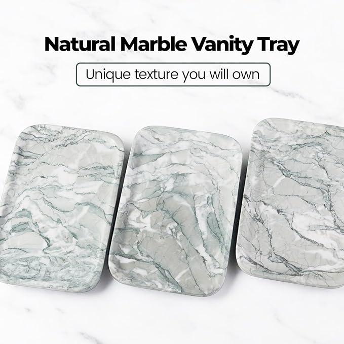 Karibiber Vanity Tray, Marble Bathroom Tray Countertop, Decorative Dresser Organizer, Green Stone for Perfume Jewelry Holder Storage for Kitchen Sink(Light Green) - ModernBath