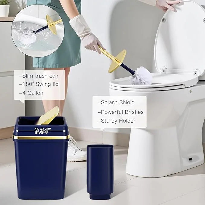 25PCS Bathroom Accessory Set, Navy Blue Bathroom Set with Large-Capacity 4 Gallon Trash Can,Bathroom Rugs Set, Waterproof Shower Curtain, Toilet Brush, Toothbrush Holder & Soap Dispenser - ModernBath
