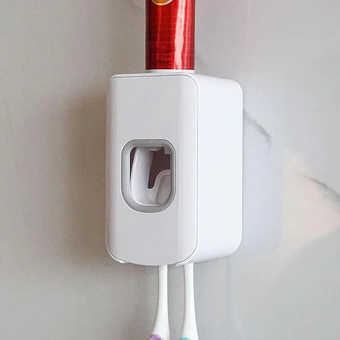 2 Slot Toothbrush Holder and Toothpaste Dispenser Wall Mounted, Automatic Toothpaste Squeezer, 2 in 1 Tooth Brush Toothpaste Organizer for Shower (White) - ModernBath