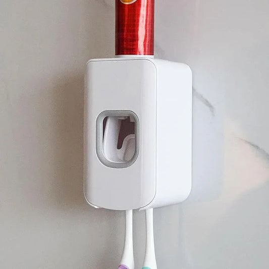 2 Slot Toothbrush Holder and Toothpaste Dispenser Wall Mounted, Automatic Toothpaste Squeezer, 2 in 1 Tooth Brush Toothpaste Organizer for Shower (White) - ModernBath
