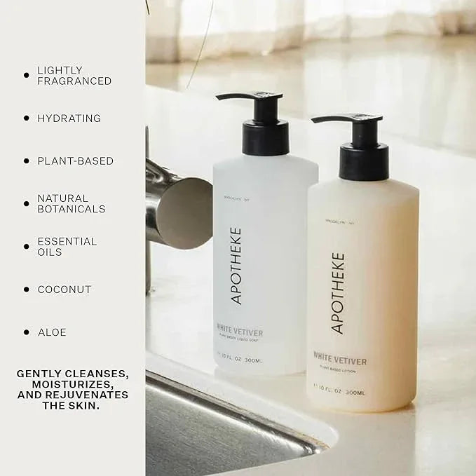 APOTHEKE Liquid Hand Soap, White Vetiver - 10 Fl Oz Hydrating Handsoap with Premium Fragrance Oils Gently Cleanses, Moisturizes & Rejuvenates Skin - Scented Hand Wash for Kitchen & Bathroom - ModernBath