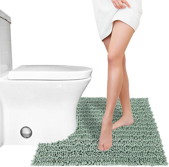 Yimobra Toilet Rug U Shaped Washable 24x20 Inch - Ultra Soft Absorbent Chenille Bath Rugs for Toilet, Quick Dry & Machine Washable, Non Slip Contour Bathroom Mat, Green - ModernBath