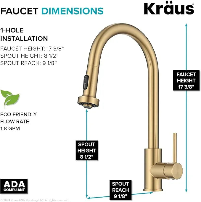 KRAUS Bolden 2-Function Single Handle Pull Down Kitchen Faucet in Spot-Free Brushed Brass, KPF-1616BB - ModernBath