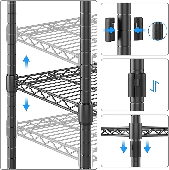 Homdox 5 Tier Wire Shelving Unit on Wheels, Adjustable Storage Racks and Shelving, Heavy Duty Rolling Metal Shelves with Side Hooks for Laundry Bathroom Kitchen Garage Pantry Organization, Black - ModernBath
