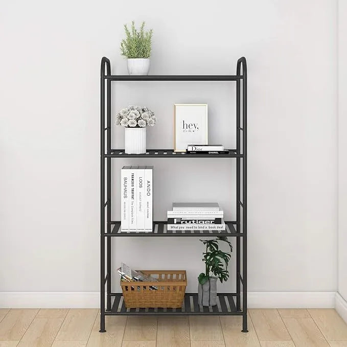JSB 4-Tier Adjustable Shelving Unit, Heavy Duty Storage Rack Organizer Metal Corner Shelf for Kitchen Living Room Laundry Pantry Bathroom (Black, 4 Tier)… - ModernBath