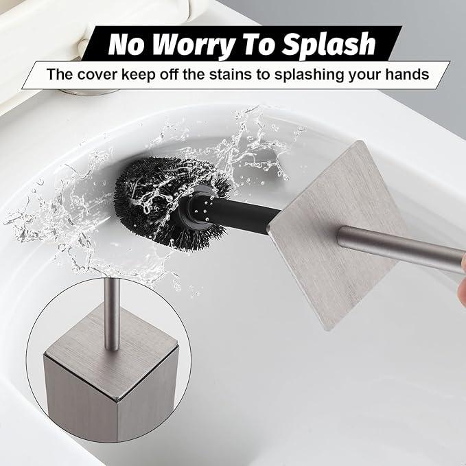 BGL Toilet Brush with Holder Set Brushed Nickel Aluminium Standing for Bathroom Toilet Bowl Cleaner Brush and Holder Set, Square Design - ModernBath