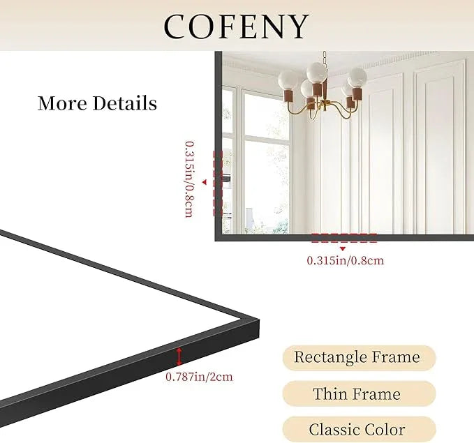 COFENY 36x72inch Bathroom Mirror, Black Rectangle Mirror with Thin Metal Frame, Large Rectangular Wall Mirrors for Bathroom, Living Roomm, Hair Salon, Big Farmehouse Mirror Hang Horizontal/Vertical - ModernBath