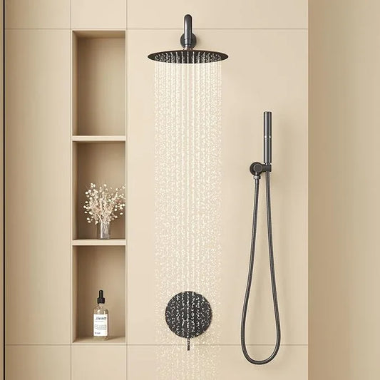 BESy Shower System with 10 Inch Round Rain Shower Head and Handheld Wall Mounted, High Pressure Rainfall Shower Faucet Fixture Combo Set with 2 in 1 Handheld Showerhead for Bathroom, Oil Rubbed Bronze - ModernBath