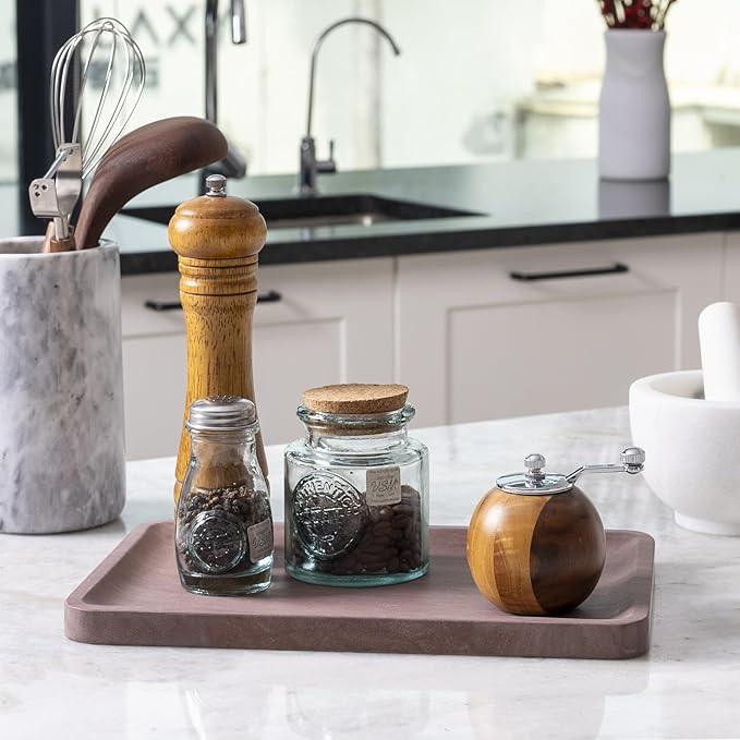 Karibiber Marble Vanity Tray, 11.8in Sandstone Bathroom Kitchen Tray for Countertop, Decorative Dresser Organizer, Perfume Storage, Jewelry Holder, Brown Stone Gift for Man - ModernBath