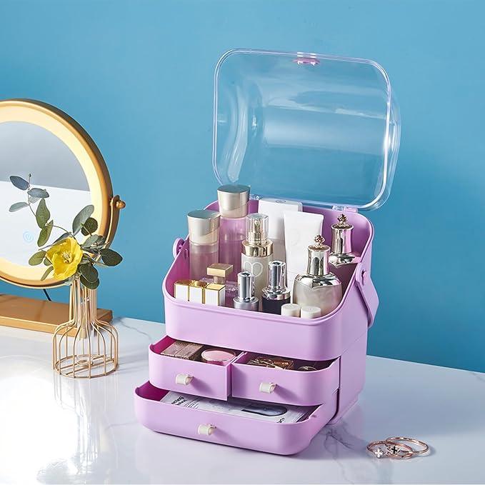 Large Makeup Organizer w Drawers Beauty Organizer Makeup Box Holder Vanity Organization Desk Countertop MakeUp Organizers Bathroom Counter Organizer Skincare Cosmetic Case Stand Dustproof Lid Gift - ModernBath