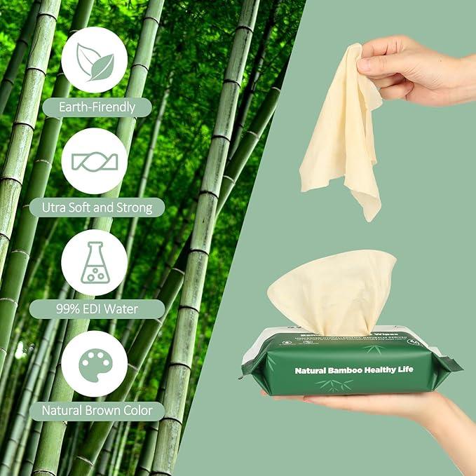 QingYa Bamboo Flushable Wipes,Septic Safe,Soft, Soothing Botanicals & Aloe, Unscented,Eco Friendly, Natural Brown Bamboo-Pulp Based Flusable Wipes for Women/kids/Adults 360Count (6 Packs of 60) - ModernBath