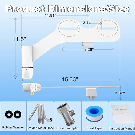 Bidet Attachment for Toilet, Ultra-Slim Non-Electric, Self Clean Bidet Sprayer, Adjustable Water Pressure, Dual Nozzle for Feminine/Posterior Wash, Easy to Install, White, BELLEARLY