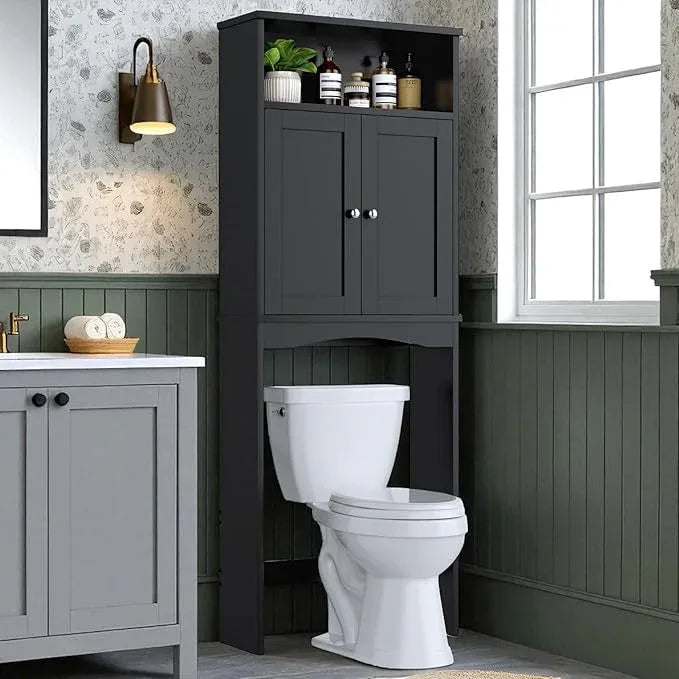 Over The Toilet Storage Cabinet, Over Toilet Bathroom Organizer with Adjustable Shelf and Double Door, Over The Toilet Cabinet for Bathroom Storage Over The Toilet Bathroom Organizer, Black - ModernBath
