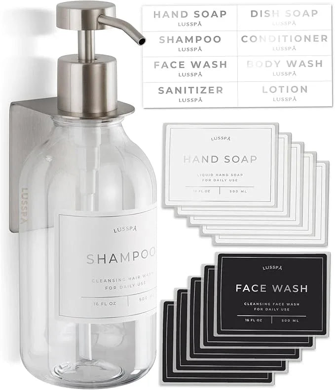Shampoo & Conditioner Dispenser - Shower Soap Dispenser Wall Mounted - 16.9 Oz Plastic Bottle with Pump & Holder - Shampoo Dispenser - Shower Dispenser Chamber No Drill (1 X Clear/Silver) - ModernBath