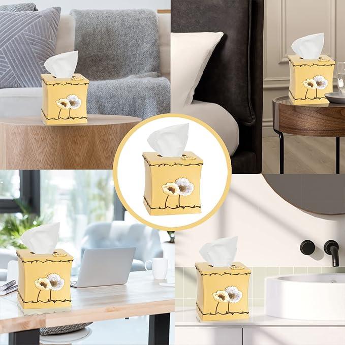 Zahari Home 2pc Poppy Fields Modern Bath Accessories Set Waste Basket & Tissue Box Modern Classic Contemporary Decorative Beautiful Designs Bathroom Decor Set for Home Luxury Yellow Bath Set - ModernBath