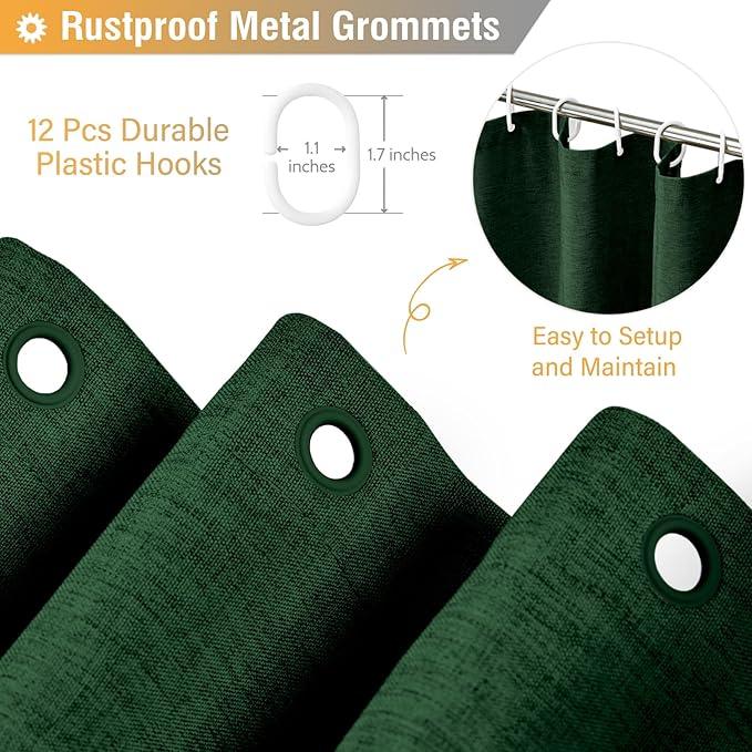 BTTN Fabric Shower Curtain, Linen Textured Heavy Duty Polyester Cloth Shower Curtain Set with 12 Plastic Hook, Hotel Luxury Waterproof Decorative Shower Curtain for Bathroom - 72x72 - Emerald Green - ModernBath