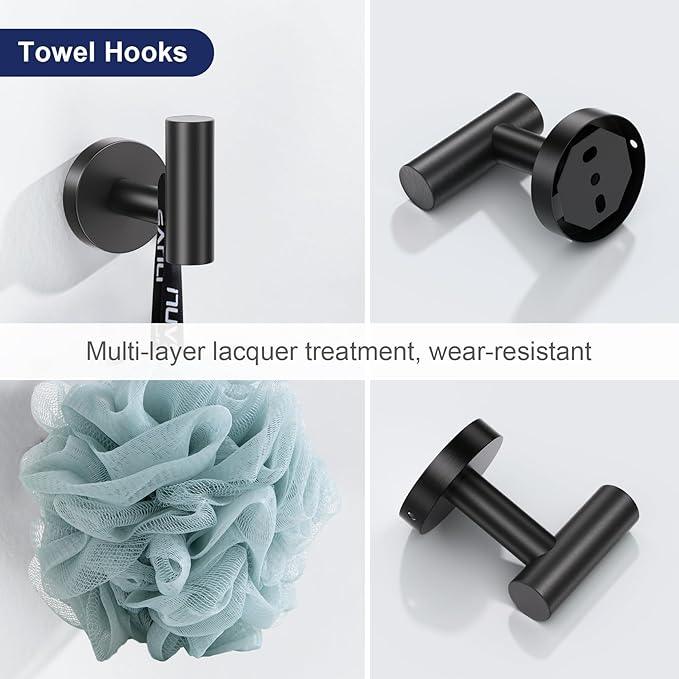 Lairuier Matte Black Bathroom Hardware Set, 10-Piece Towel Bar Set SUS304 Stainless Steel Bathroom Hardware Accessories Set Round Towel Holder Set Wall Mounted - ModernBath
