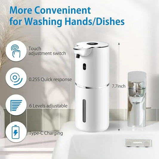 Automatic Foaming Soap Dispenser 12.8oz, Rechargeable & 6 Levels Foaming Adjustable with Digital Display, Wall Mount, Waterproof, Touchless Hand/Dish Soap Dispenser for Kitchen, Bathroom, Hotel - ModernBath