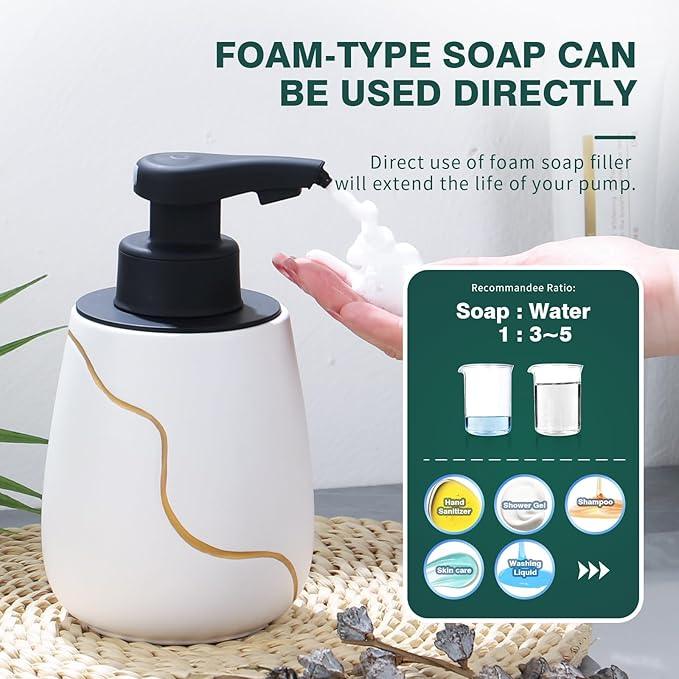 BosilunLife Automatic Foaming Soap Dispenser - Touchless Foam Hand Wash Dispenser for Bathroom Ceramic Smart Electric Auto Dish Soap Dispenser Waterproof, USB C Rechargeable, 17 oz/500 ml - ModernBath