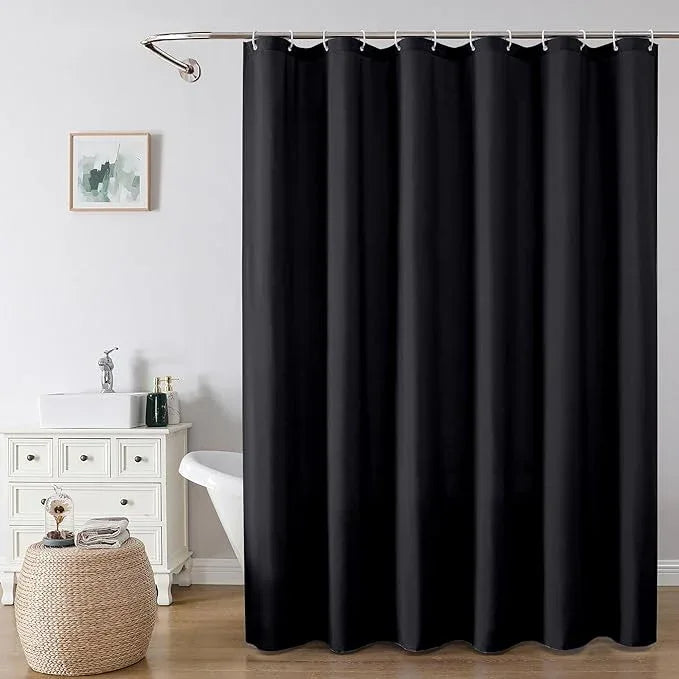 OVZME Zora 84 Inch Shower Curtain Set with 12 Plastic Hooks, Plain Fabric Black Shower Curtain for Bathroom - Extra Long Shower Curtain, Water Resistance, Machine Washable Soft Cloth, 72WX84L, Black - ModernBath