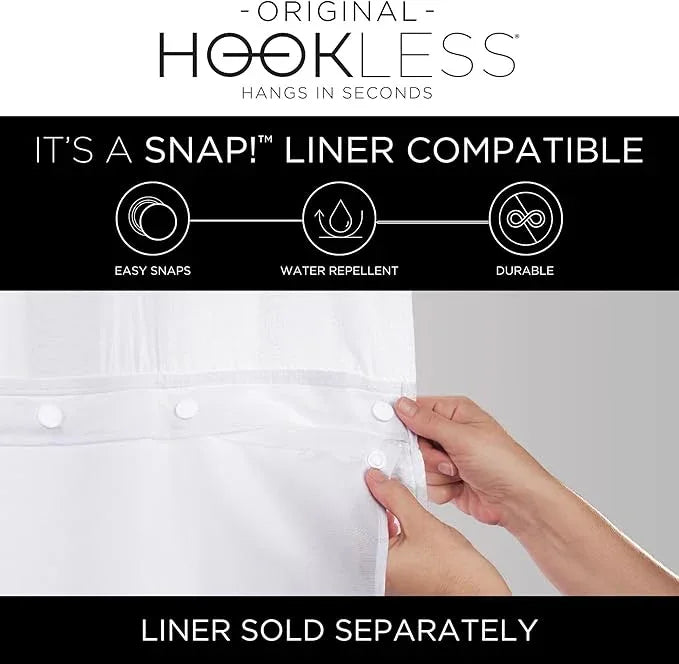 Hookless It’s A Snap! Waffle Stripe Shower Curtain, 2-in-1 Shower Curtain Includes Fabric Shower Curtain with Sheer Top Window and Flex-On Rings, Liner Compatible, 71” x 74”, Light Grey - ModernBath