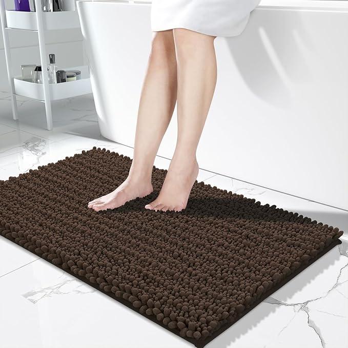 Yimobra Long Bathroom Rugs Non Slip Washable 44x24 Inch - Ultra Soft Absorbent Chenille Bath Mat, Quick Dry Shaggy Floor Carpet for Tub Shower, Brown Home Decor Accessories - ModernBath