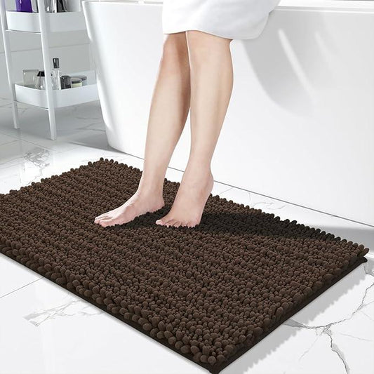 Yimobra Long Bathroom Rugs Non Slip Washable 44x24 Inch - Ultra Soft Absorbent Chenille Bath Mat, Quick Dry Shaggy Floor Carpet for Tub Shower, Brown Home Decor Accessories - ModernBath