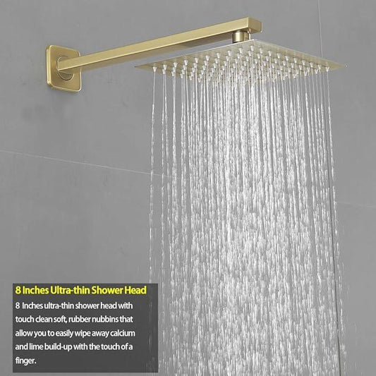 Heable Brushed Gold Shower System Bathroom Luxury Rain Mixer Shower Combo Set Wall Mounted Rainfall Shower Head System Shower Faucet Rough-in Valve Body and Trim Kit - ModernBath