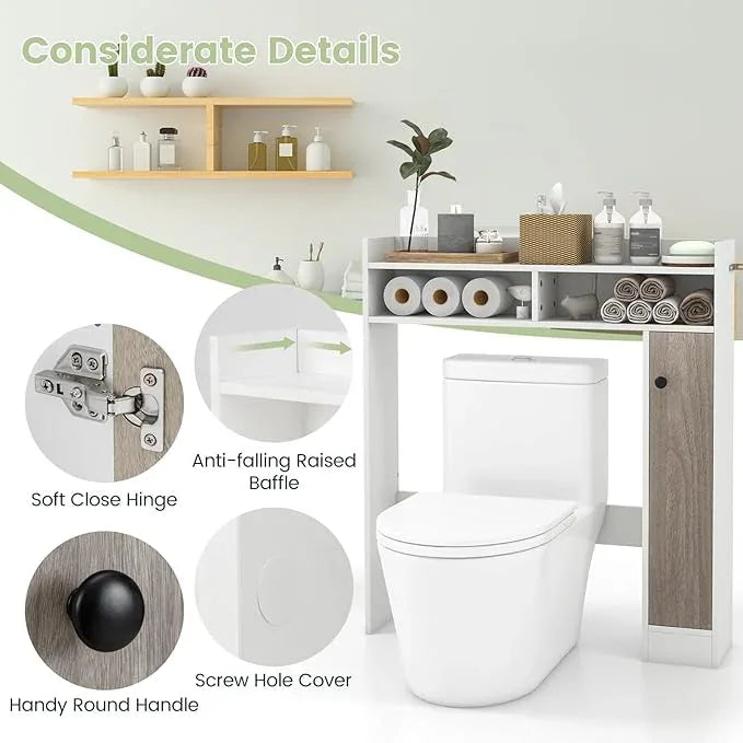 Giantex Over The Toilet Storage Cabinet, Freestanding Bathroom Organizer w/Single Door Cabinet & Open Shelves, Space-Saving Toilet Rack w/Adjustable Shelves for Laundry Room (White) - ModernBath