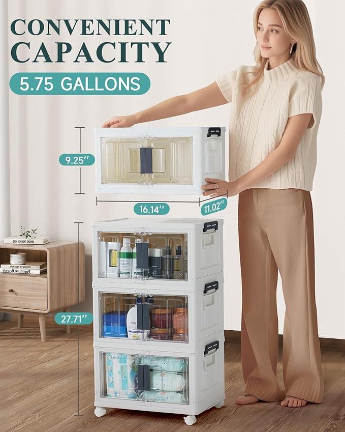 OlarHike 23QT Stackable Storage Bins with Lids - Folding Storage Box with Doors and Wheels, Collapsible Plastic Storage Bins for Closets and Organization, Christmas Gifts, 3 Pack Cubes - ModernBath