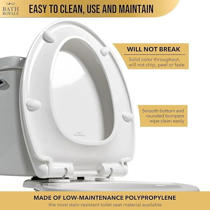 Bath Royale Round Toilet Seat Replacement with Cover BR500-01 Slow Close, Heavy Duty Sturdy, Stain-Resistant, No Jiggle and Easy to Clean, Fits All Toilet Brands, Executive Series - Biscuit/Linen, - ModernBath