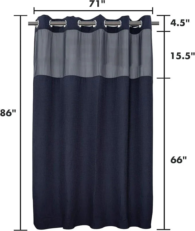 River Dream Navy Blue Fabric Shower Curtain Set, Cotton Blend, Waffle Weave, with Snap in Replacement Liner，71 x 86 inches - ModernBath