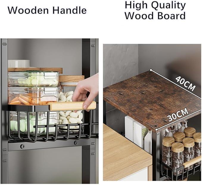 Metal Wire Baskets with Wheels, Stackable Storage Bins Kitchen Organizer Shelf, Multi Layer Fruit Vegetable Cart Dishes Seasonal Rack Freestanding with Pull Out Slide Drawer - ModernBath