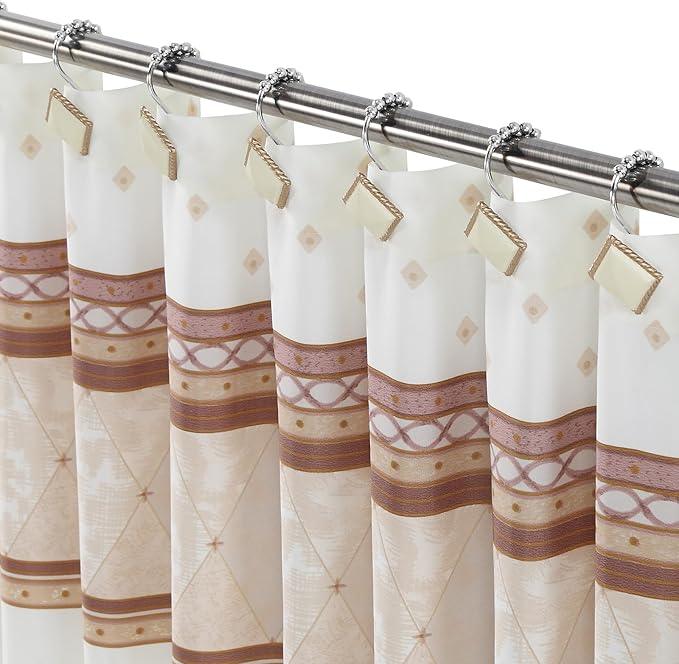Cream Beige Gold Shower Curtain Hooks Rust Proof, Modern Boho Geometric Decorative Shower Hooks for Shower Curtain, 5 Roller Ring Balls Farmhouse Bathroom Shower Curtain Hooks, Set of 12 - ModernBath