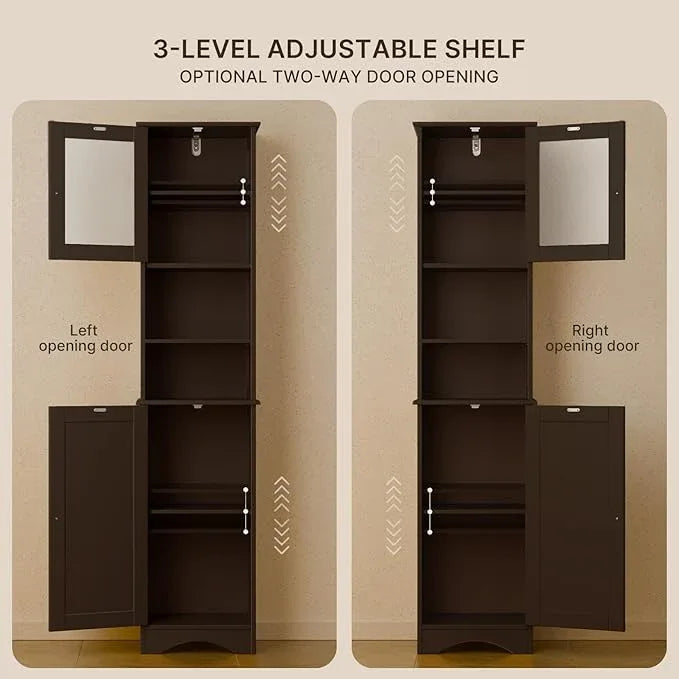 Gizoon Tall Bathroom Storage Tower, Freestanding Linen Cabinet with Two-Way Doors, Adjustable Shelves, Anti-Tip Floor Cabinet, for Home, Kitchen, Living Room, Dark Brown - ModernBath