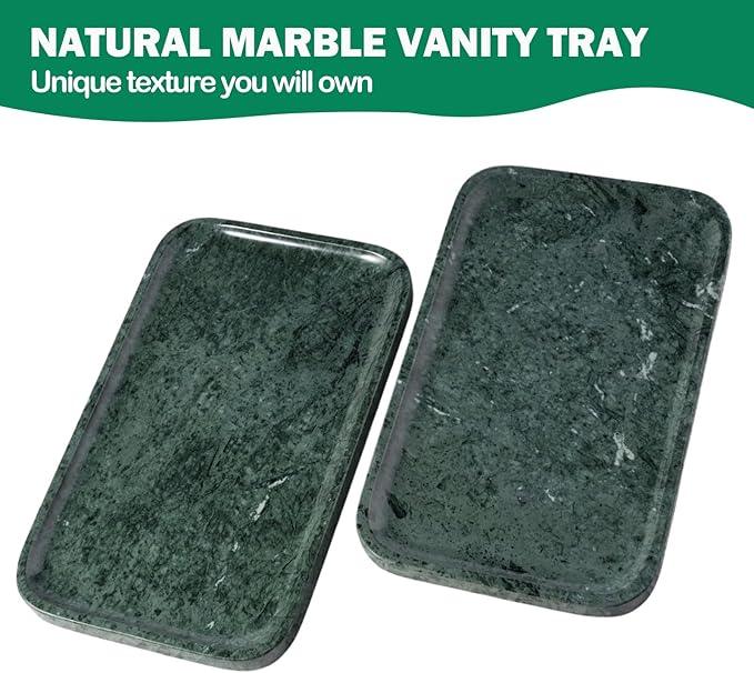Karibiber Marble Vanity Tray, Bathroom Tray for Countertop, 14'' Green Decoration for Dresser Organizer, Large Serving for Kitchen, Marble Storage for Coffee Table, Perfume, Jewelry Holder - ModernBath