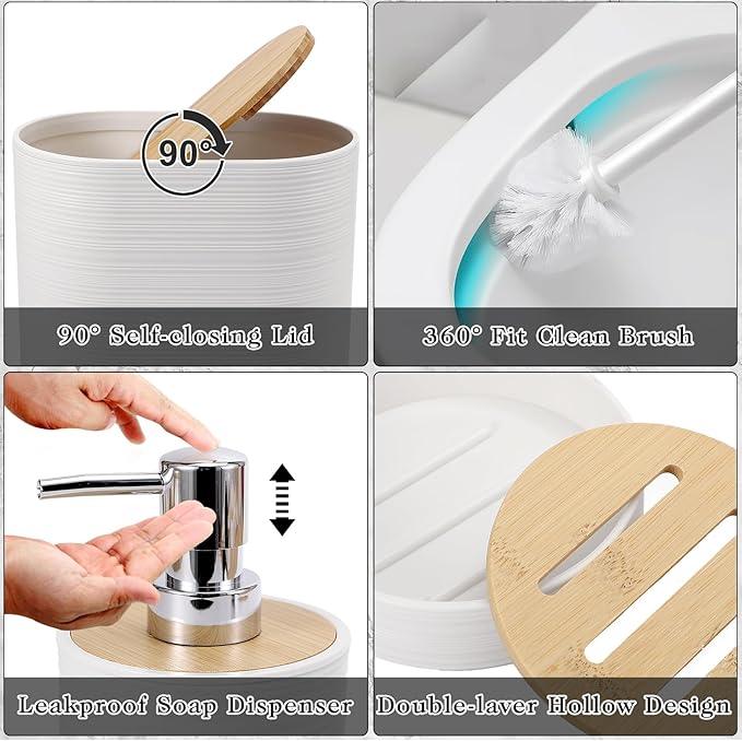 XLHOMO White Bathroom Set, White Bathroom Accessories Set with Trash Can, 2PCS Soap Dispensers, Soap Dish, Toothbrush Holder, Toothbrush Cup,Toilet Brush, Tray and Qtip Holders for Bathroom Decor - ModernBath