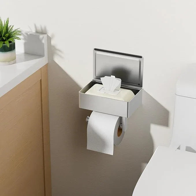 FORIOUS Toilet Paper Holder with Shelf, SUS304 Stainless Steel Wall Mount Toilet Paper Roll Holder, Flushable Wipes Dispenser Fits for Bathroom Wipe Storage, Bathroom Organizer Brushed Nickel - ModernBath