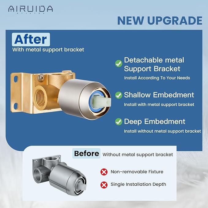 Airuida Shower Faucet Set Bathroom Rain Shower System 8 Inch Square Showerhead Single Function 1 Handle Trim Kit with Female Thread Rough-in Valve Cover Plate with H and C Labels Brushed Nickel - ModernBath