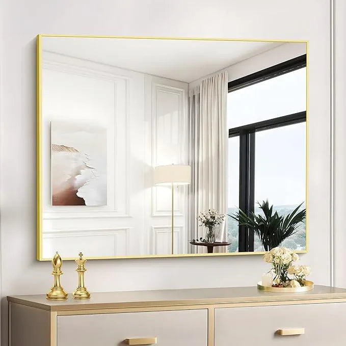 COFENY Gold Bathroom Mirror for Wall, 30x36 Inch Rectangle with Metal Frame, Modern Vanity for Bathroom Living Room, Entryway Hangs Horizontal or Vertical - ModernBath